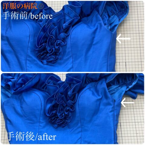 編み上げのドレスのサイド部分にファスナーを取り付けるお直し